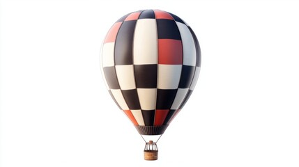 Naklejka premium Stylized hot air balloon with a checkerboard pattern floating on white background.