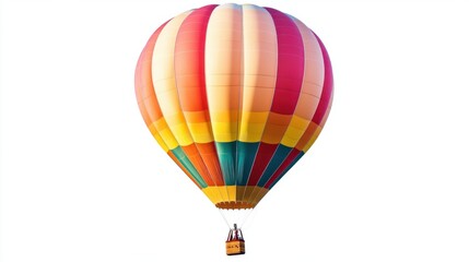 Fototapeta premium Vibrant hot air balloon soaring high, centered on white background. Bright colors in classic balloon pattern.