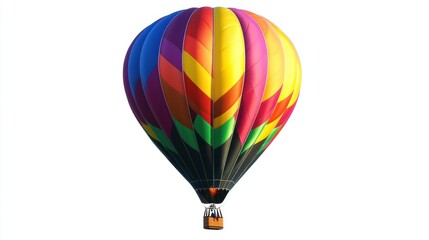 Fototapeta premium Vibrant hot air balloon soaring high, centered on white background. Bright colors in classic balloon pattern.