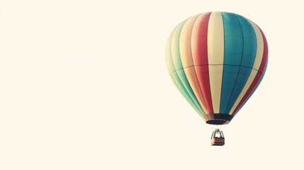 Fototapeta premium Whimsical hot air balloon in playful colors, centered against a blank white space.