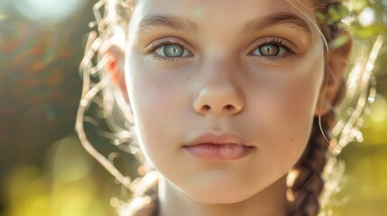 Close-up portrait of a girl with braided hair