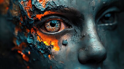 Fototapeta premium A face featuring a monster like eye and an abstract artistic facial design