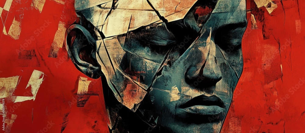 Poster an abstract portrait featuring an incomplete facial structure and head details