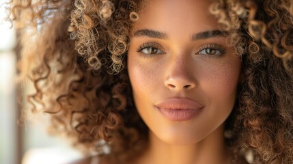 Fototapeta premium Individual portrait of a confident woman with curly hair