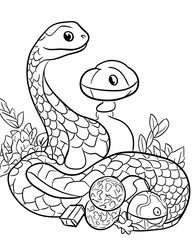 Obraz premium Cute Cartoon Snake Coloring Page Illustration