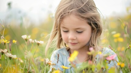 Outdoor portrait of a girl playing in a meadow