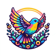 Colorful Bird With Flowers, Adobe Illustrator Vector,
