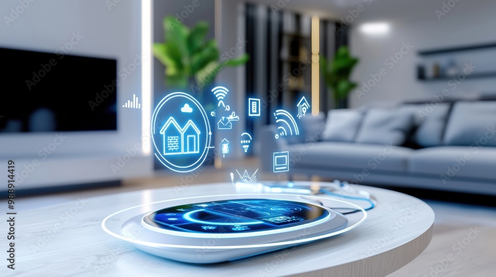 Poster modern smart home technology concept with interactive display