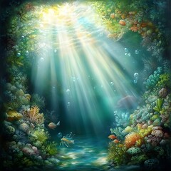 Enchanting Underwater Fantasy Garden with Vibrant Coral Reef and Playful Sea Creatures