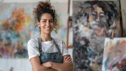 Portrait of a confident artist with their artwork