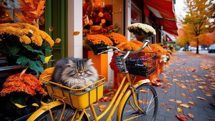 Naklejka premium cat on the bicycle