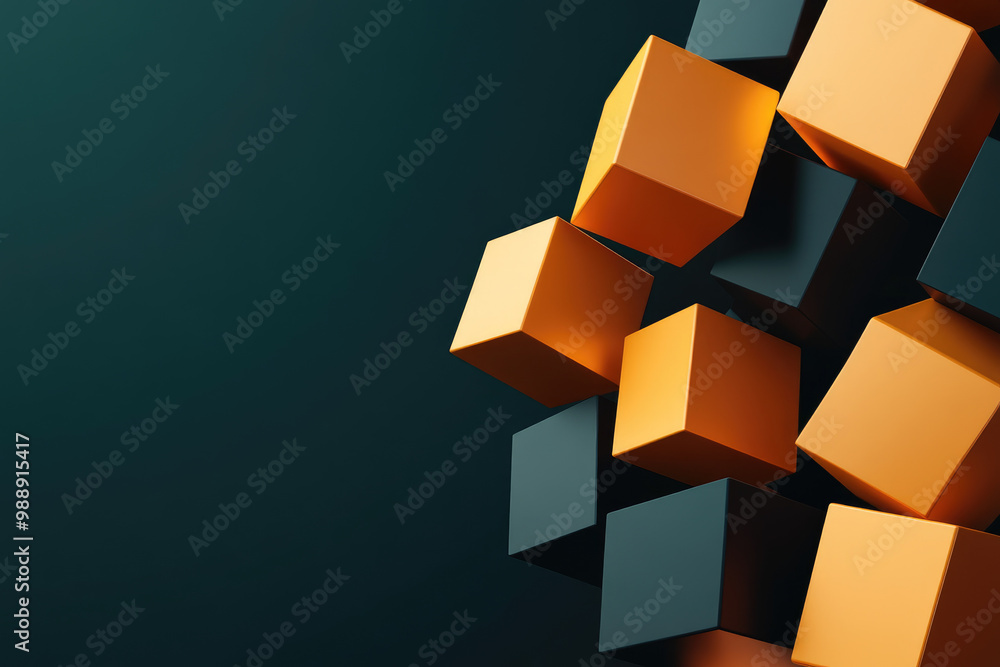 Poster explore cutting-edge futuristic designs featuring floating geometric shapes with a captivating glow,