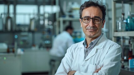 Fototapeta premium Portrait of a scientist with laboratory equipment in the background