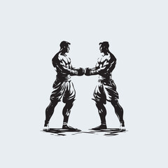 Fototapeta premium Two Martial Artists Facing Off Vector in Black and White