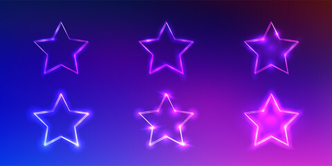 Fototapeta premium Set of six neon frames with shining effects