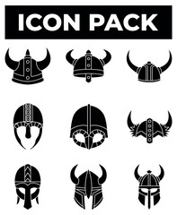 icons set of viking helmet with black and white style