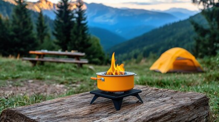 Vibrant Campfire in Scenic Mountain Landscape