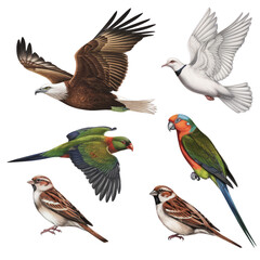 Fototapeta premium Colorful Bird Species Collection on Transparent Background