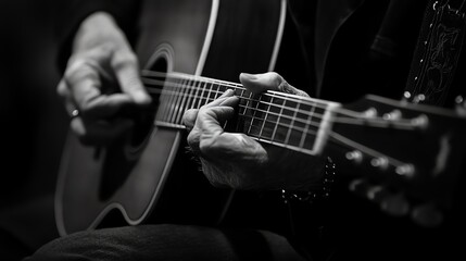 Fototapeta premium Close up of a man's hands playing an acoustic guitar.