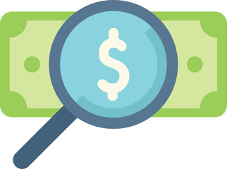 Magnifying glass examining a dollar bill representing financial analysis and investment opportunities