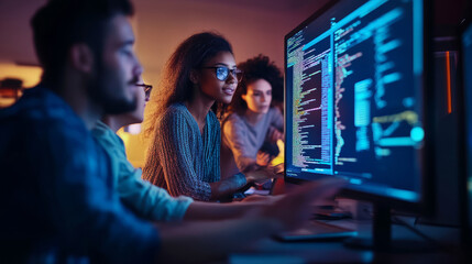 Obraz premium A team of professionals developing a new digital app inside an advanced innovation lab