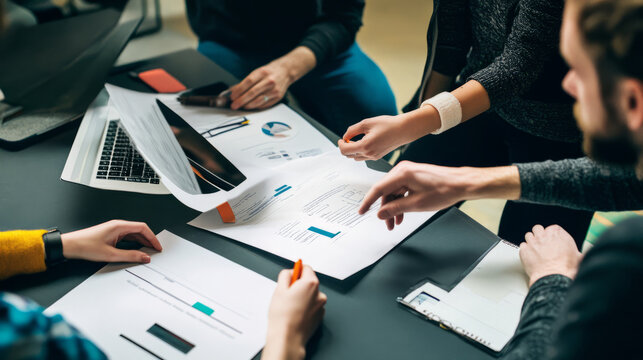 A team of product developers presenting their final design during a product launch meeting