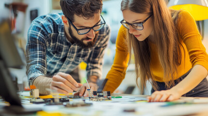 Fototapeta premium Engineers and designers collaborating on the next generation of consumer electronics