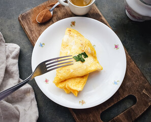 Omelet in white background and gray background