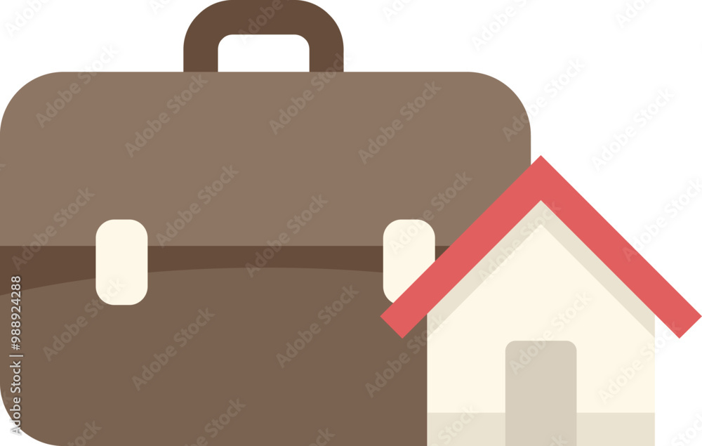 Poster this simple icon features a house and a briefcase, representing the concept of working from home