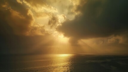 Overcast sky with occasional breaks of sunlight, casting a serene glow