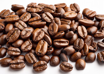 A Close-Up View of Freshly Roasted Coffee Beans Displaying Their Rich Brown Color and Textured Surface