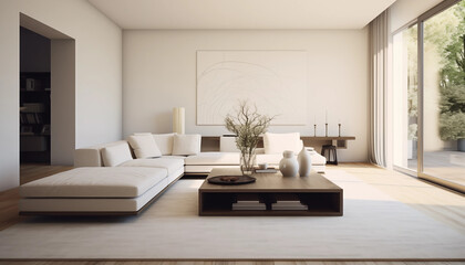 Modern Living Room Interior Design with White Sofa and Coffee Table
