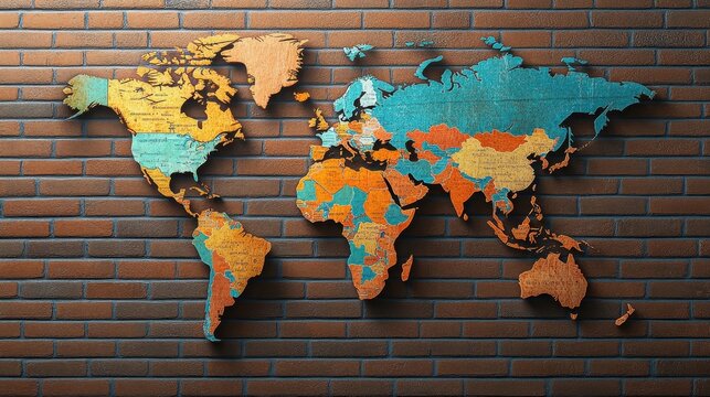 Large brick wall with faded trade route maps, Trade Barriers, economic isolationism