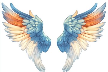 Colorful angel wings, artistic design, white isolate background