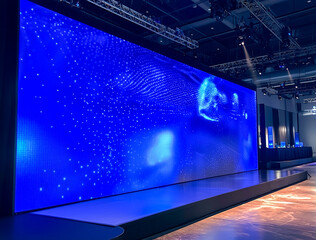 Obraz premium Corporate event stage with immersive lighting effects and a digital backdrop