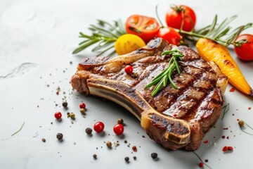 T-bone Juicy steak medium rare beef vegetable grilled.