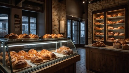 A bakery with a display case full of bread