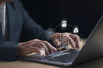 Document Management System DMS software concept, managing file data on a large database,...