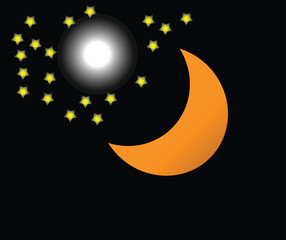 Moon and stars, Full moon and half moon on the sky