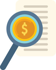 This vector illustration shows a magnifying glass focusing on a dollar sign, symbolizing the concept of financial analysis