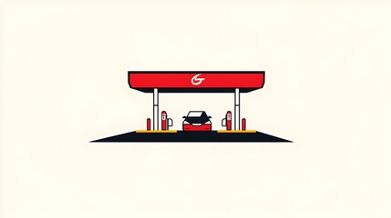Gas station, fuel dispenser line icon. Icon petrol station store art car and petrol and gas filling station.  Isometric illustration of modern petrol station vector concept banner for web design