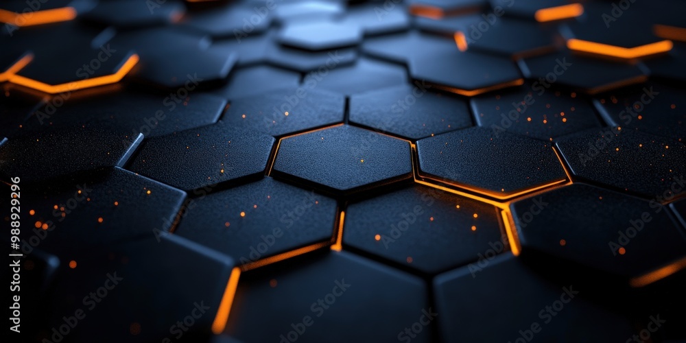 Poster dark hexagon pattern with gold accents in 3d render