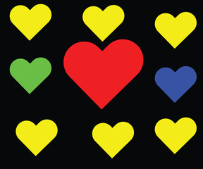 Background with hearts, Red blue and yellow hearts