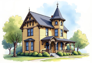 Fototapeta premium 3d illustration of victorian vintage house building 