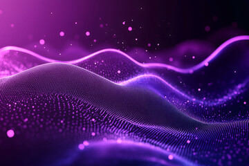 Obraz premium Abstract purple gradient hologram dynamic wave of particles. Digital wallpaper technology background