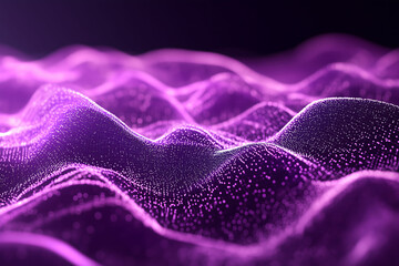 Abstract purple gradient hologram dynamic wave of particles. Digital wallpaper technology background