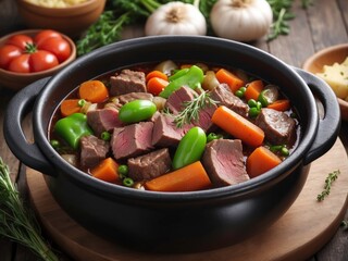 Traditional Home-Cooked Stew with Beef and Vegetables Generative Ai