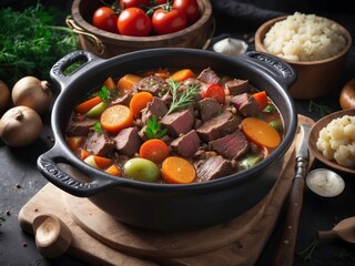 Traditional Home-Cooked Stew with Beef and Vegetables Generative Ai