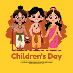 Childrens day 14 November India celebration social media post banner template, kids day, nursery