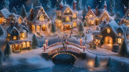Fototapeta premium Winter Wonderland Village Lit with Christmas Lights